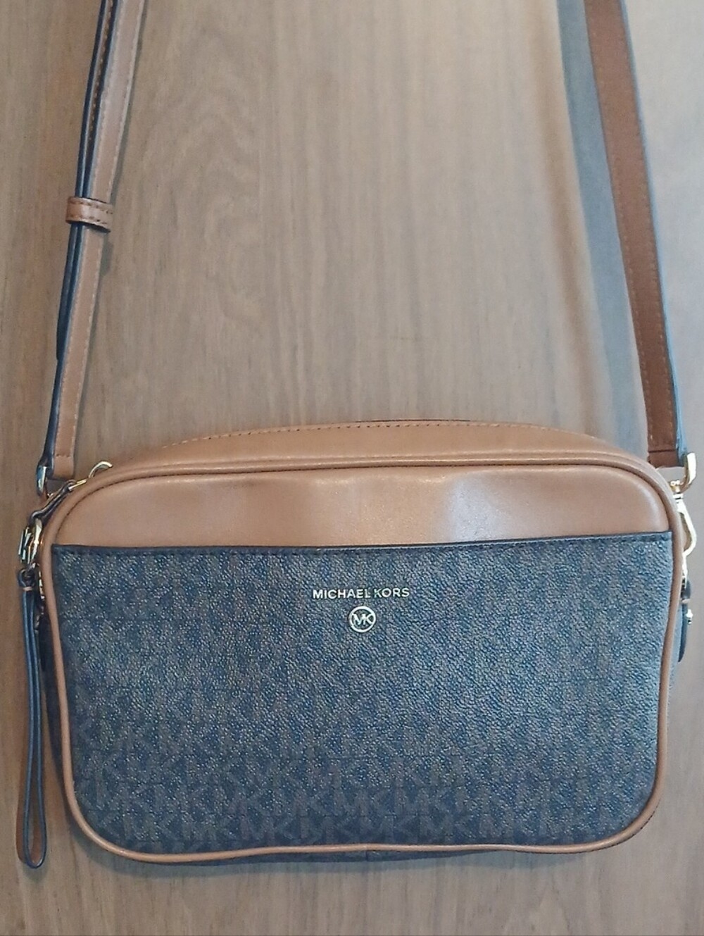 Michael Kors Brown and Tan Logo-Print Messenger Crossbody